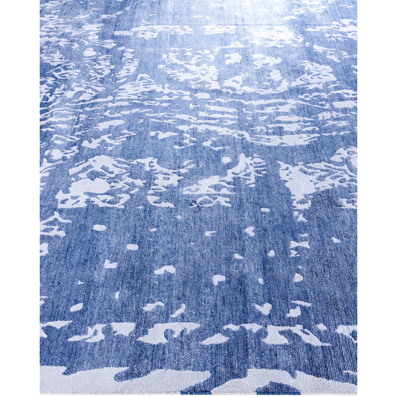 Modern One-of-a-Kind Hand-Knotted Area Rug - Blue, 9' 2" x 12' 0"