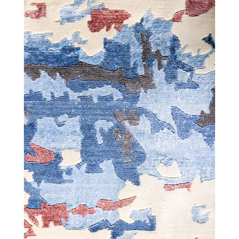 Ivory and Multicolor Hand-Knotted Wool and Silk Area Rug, 9' 1" x 12' 2"