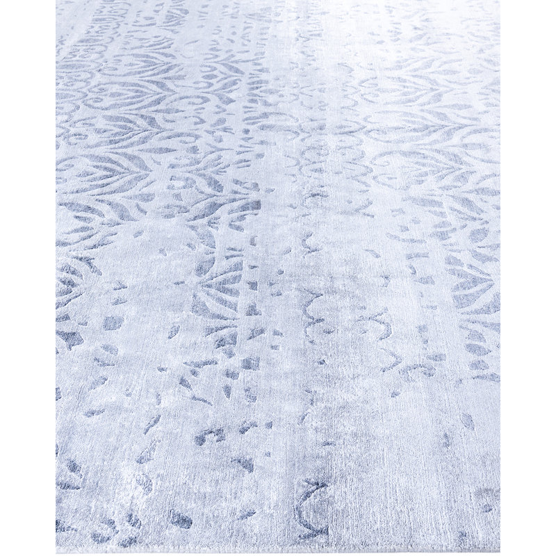 Gray Hand-Knotted Silk Rectangular Area Rug, 8' 10" x 12'