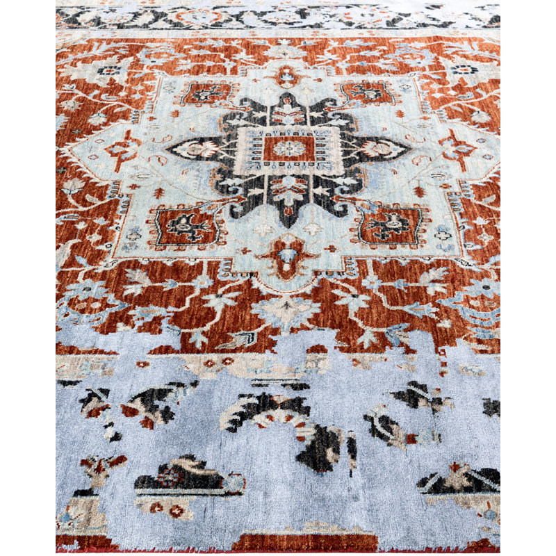 Hand-Knotted Red and Ivory Wool Silk Medallion Rug, 8' x 10'