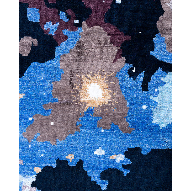 Hand-Knotted Black and Blue Wool Medallion Area Rug, 9' 3" x 12' 2"