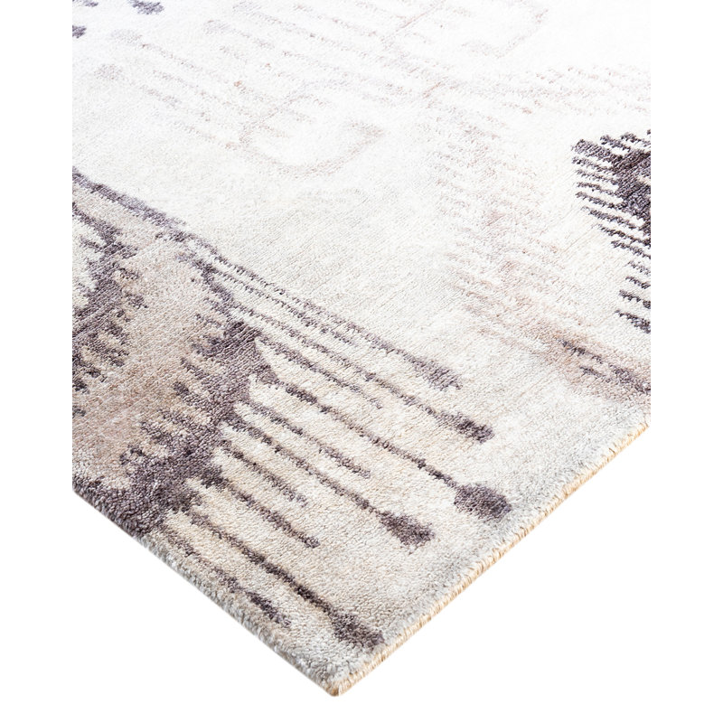 Gray Hand-Knotted Silk Rectangular Area Rug