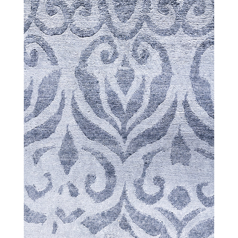 Gray Hand-Knotted Silk Rectangular Area Rug, 8' 10" x 12'