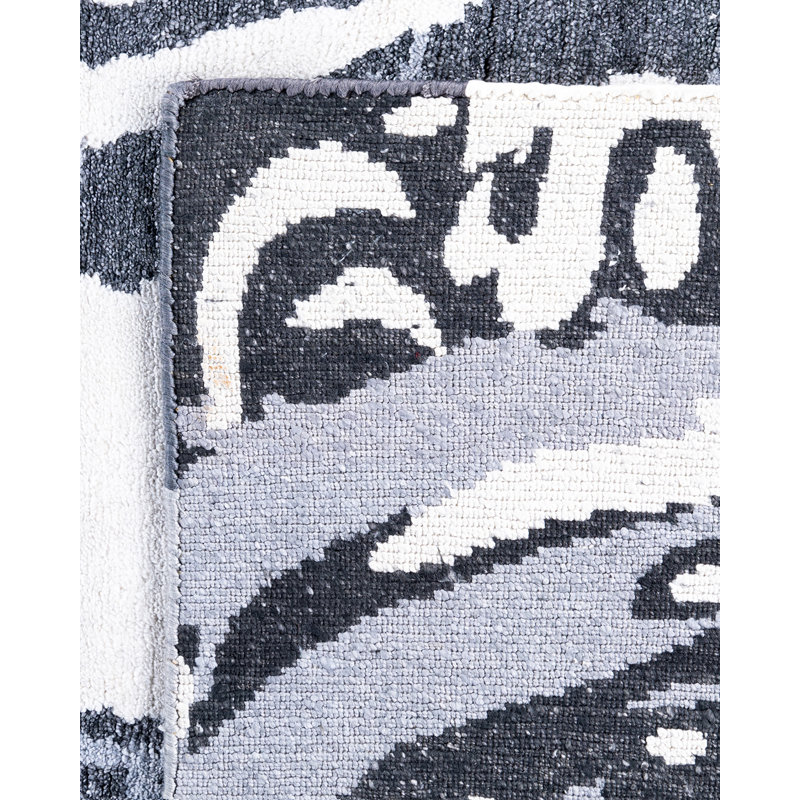 Blue Hand-Knotted Silk Rectangular Area Rug, 9' 1" x 12' 1"