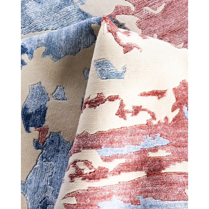 Ivory and Multicolor Hand-Knotted Wool and Silk Area Rug, 9' 1" x 12' 2"
