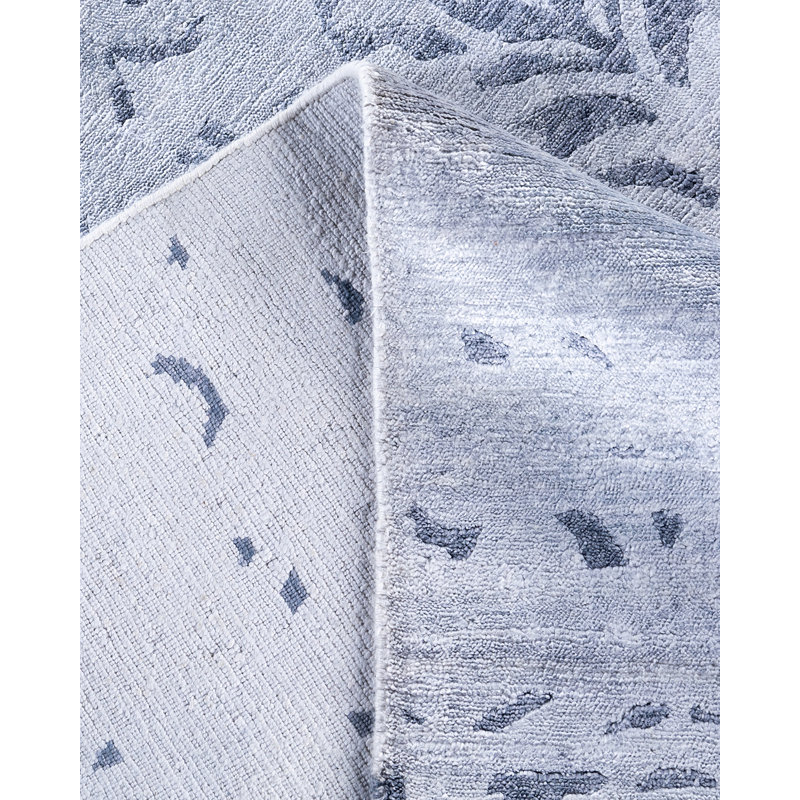 Gray Hand-Knotted Silk Rectangular Area Rug, 8' 10" x 12'