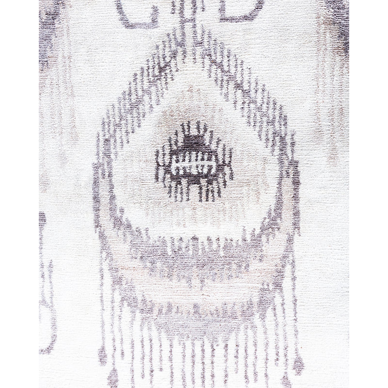 Gray Hand-Knotted Silk Rectangular Area Rug