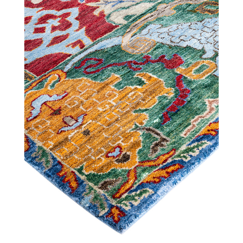 Luxurious Red Hand-Knotted Wool and Silk Area Rug, 8' 1" x 10' 1"
