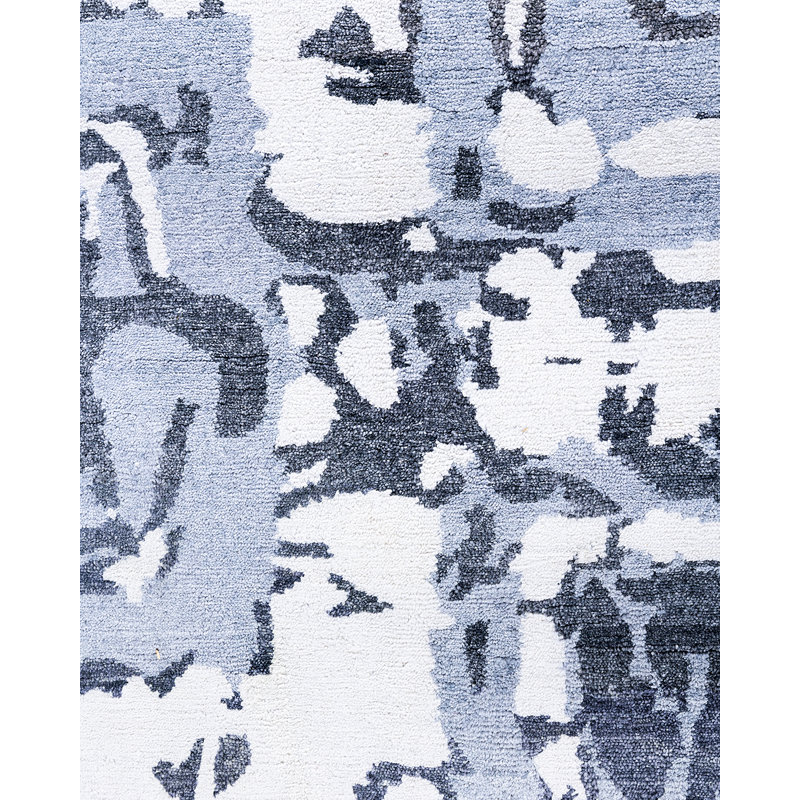 Blue Hand-Knotted Silk Rectangular Area Rug, 9' 1" x 12' 1"