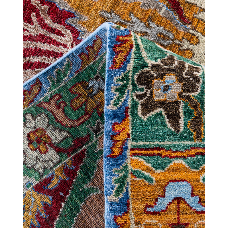 Luxurious Red Hand-Knotted Wool and Silk Area Rug, 8' 1" x 10' 1"