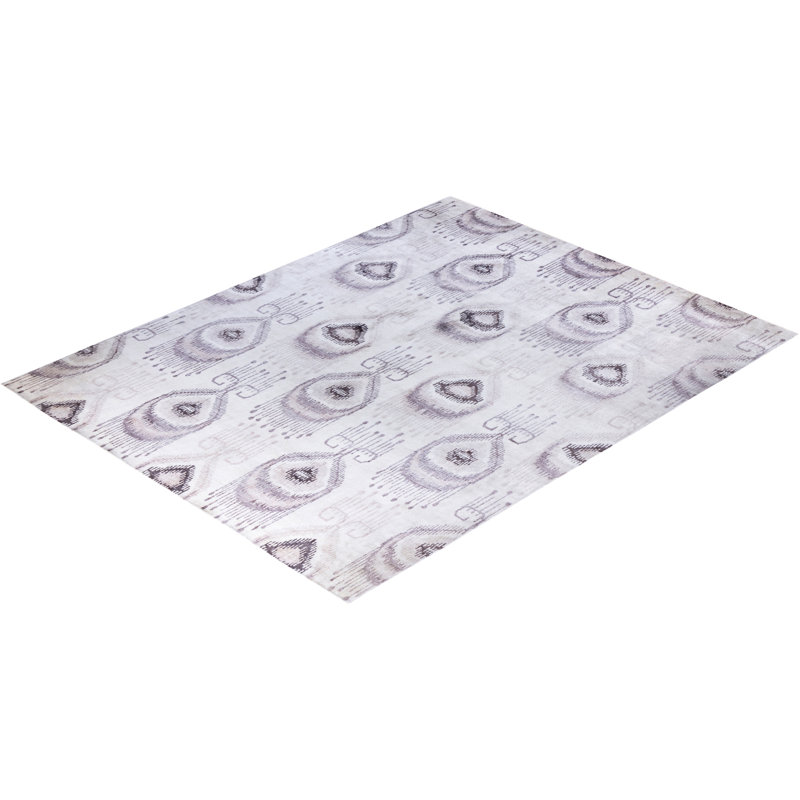 Gray Hand-Knotted Silk Rectangular Area Rug