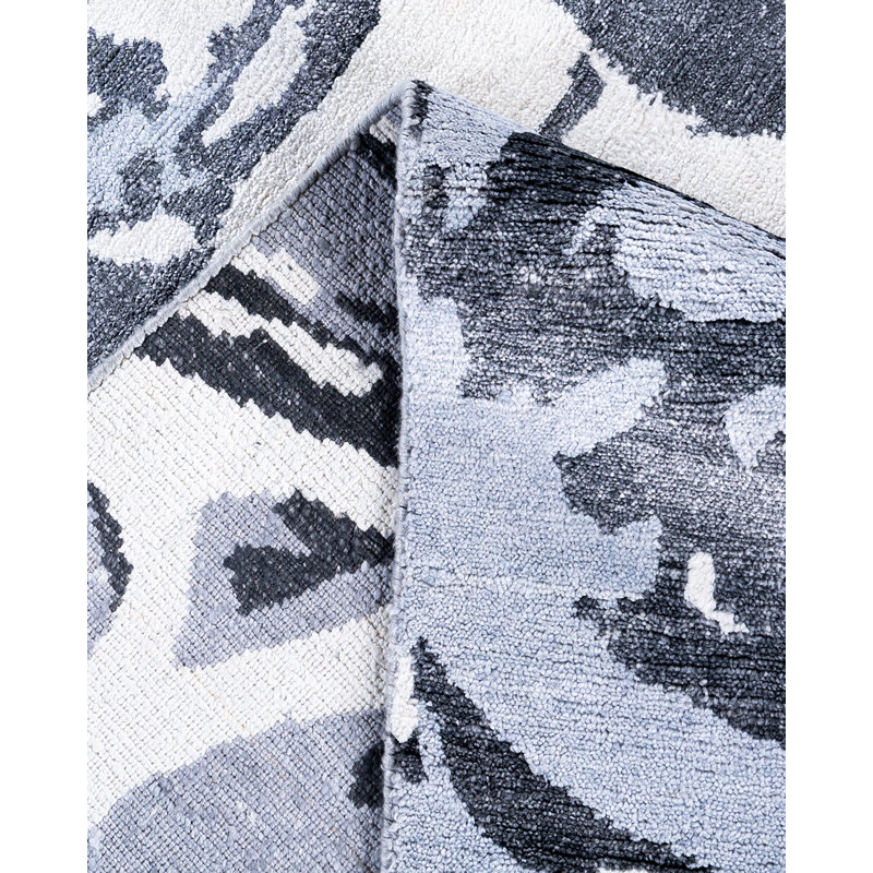 Blue Hand-Knotted Silk Rectangular Area Rug, 9' 1" x 12' 1"
