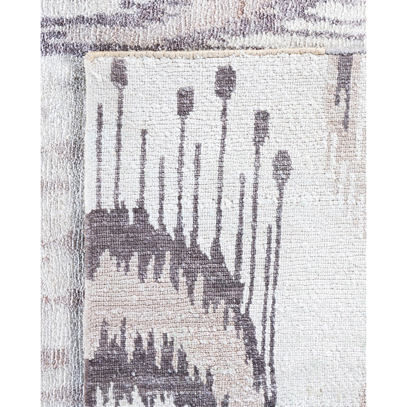 Gray Hand-Knotted Silk Rectangular Area Rug