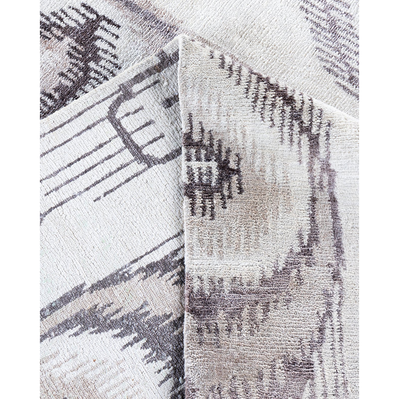 Gray Hand-Knotted Silk Rectangular Area Rug
