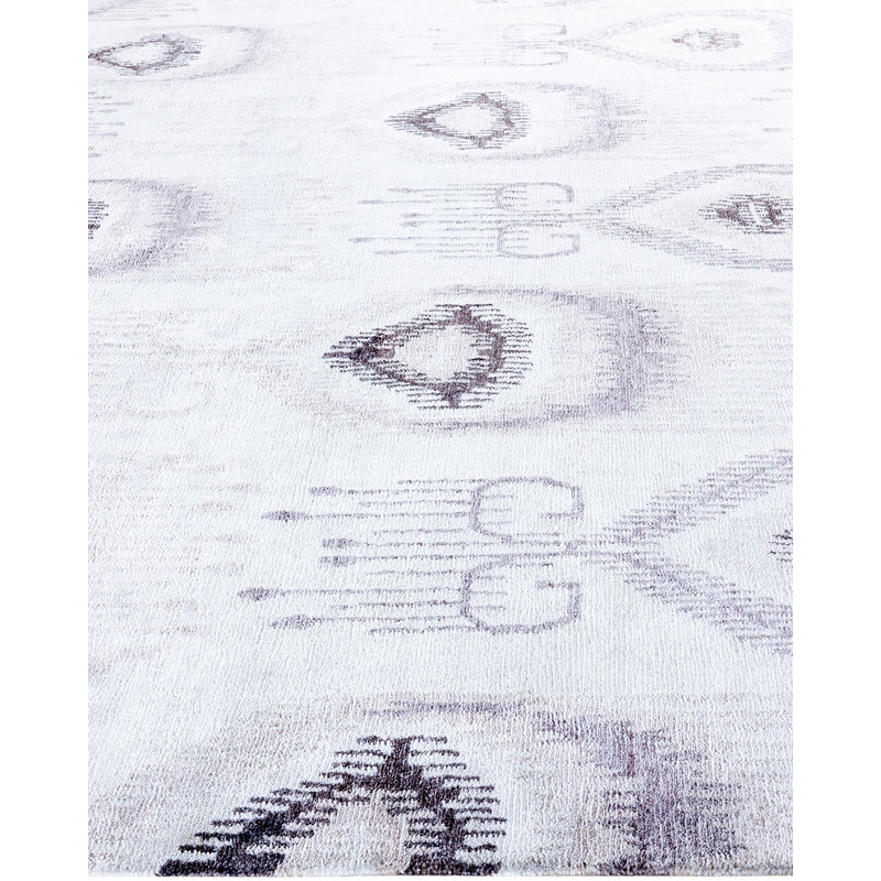 Gray Hand-Knotted Silk Rectangular Area Rug