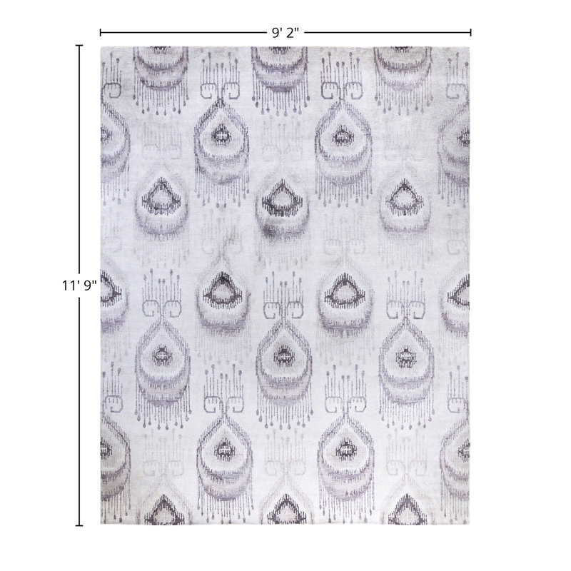 Gray Hand-Knotted Silk Rectangular Area Rug