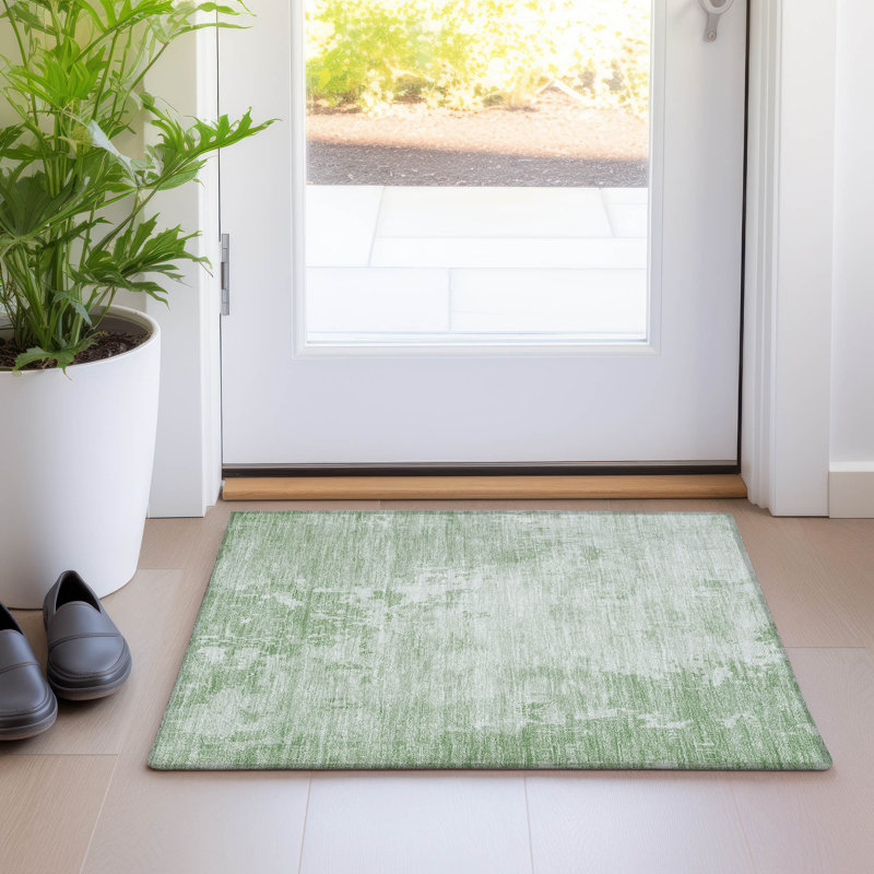 Mint Green Abstract Washable Synthetic Rug 20" x 30"