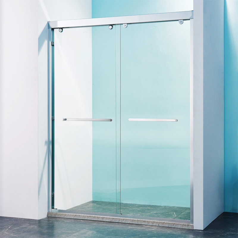 60" Chrome Frameless Double Sliding Shower Door with Clear Glass
