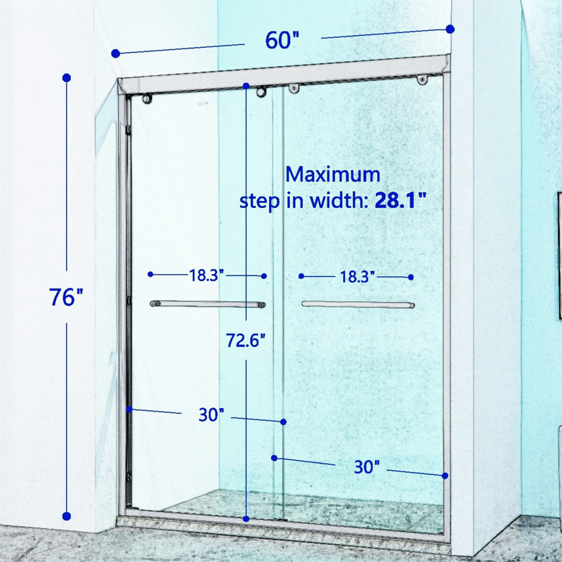 60" Chrome Frameless Double Sliding Shower Door with Clear Glass