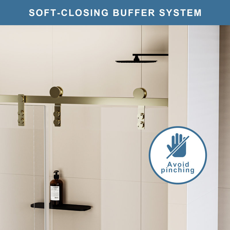 60" Gold Frameless Single Sliding Shower Door with Clear Tempered Glass