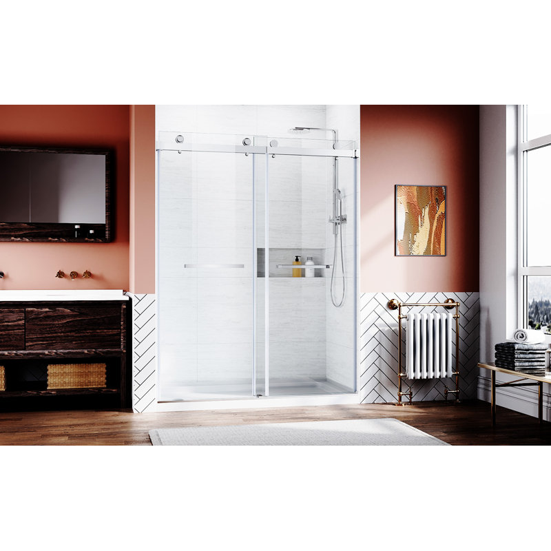 Chrome Frameless Sliding Shower Door with Clear Tempered Glass