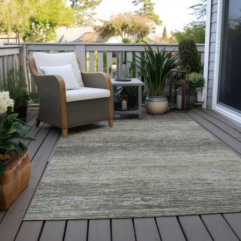 Addison Taupe Synthetic Stripe Washable Indoor/Outdoor Rug 2'6" x 3'10"