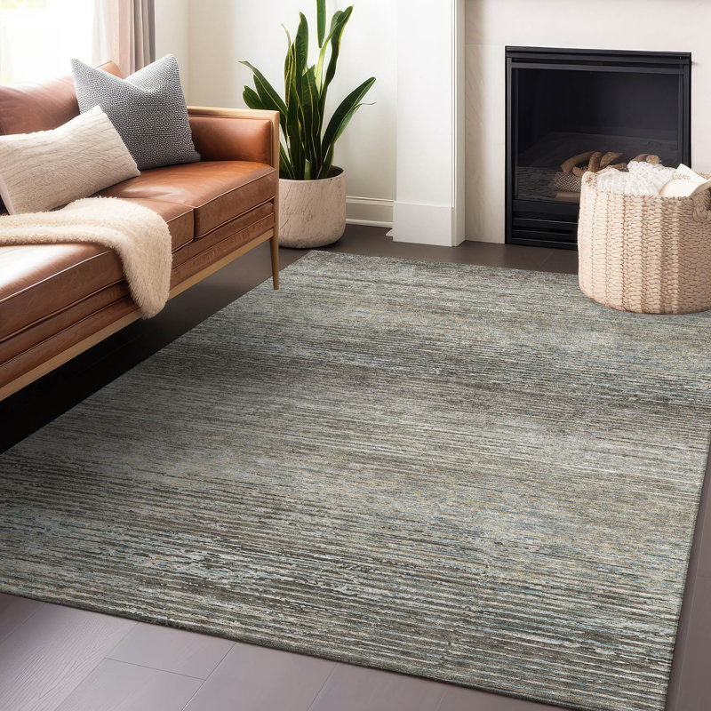 Addison Taupe Synthetic Stripe Washable Indoor/Outdoor Rug 2'6" x 3'10"