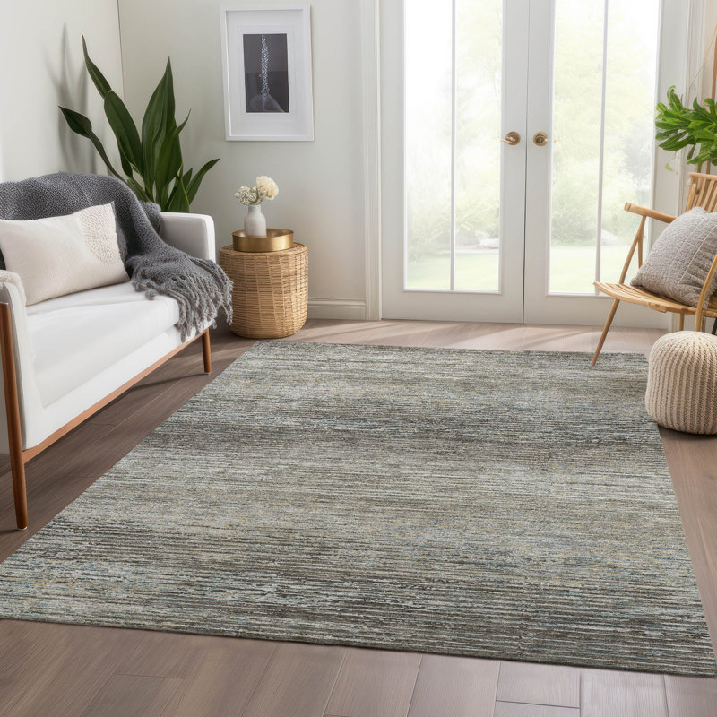 Addison Taupe Synthetic Stripe Washable Indoor/Outdoor Rug 2'6" x 3'10"