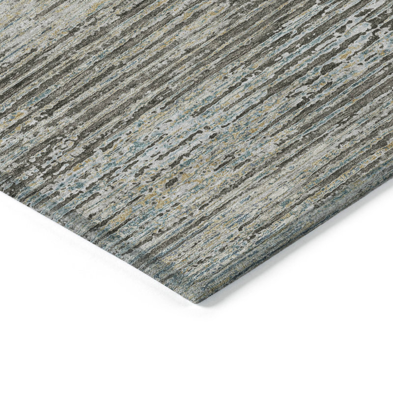 Addison Taupe Synthetic Stripe Washable Indoor/Outdoor Rug 2'6" x 3'10"