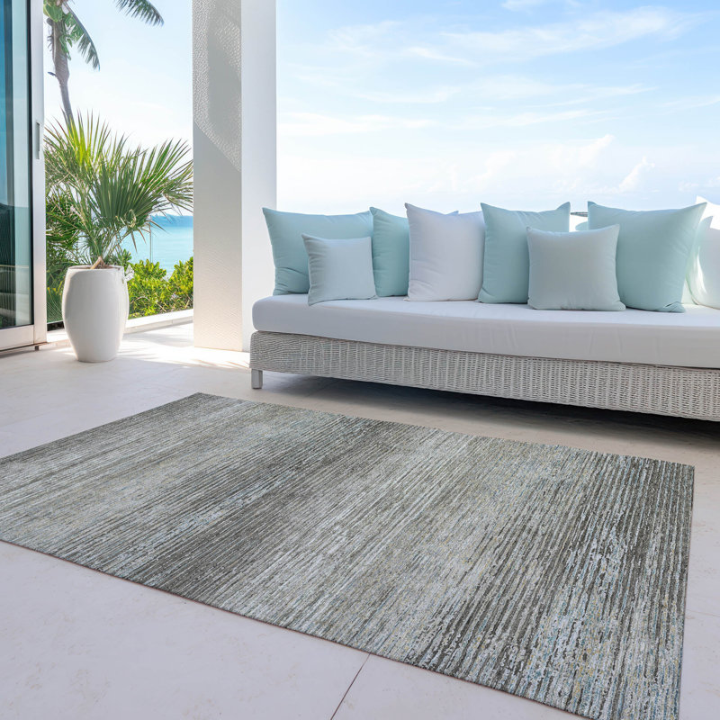 Addison Taupe Synthetic Stripe Washable Indoor/Outdoor Rug 2'6" x 3'10"