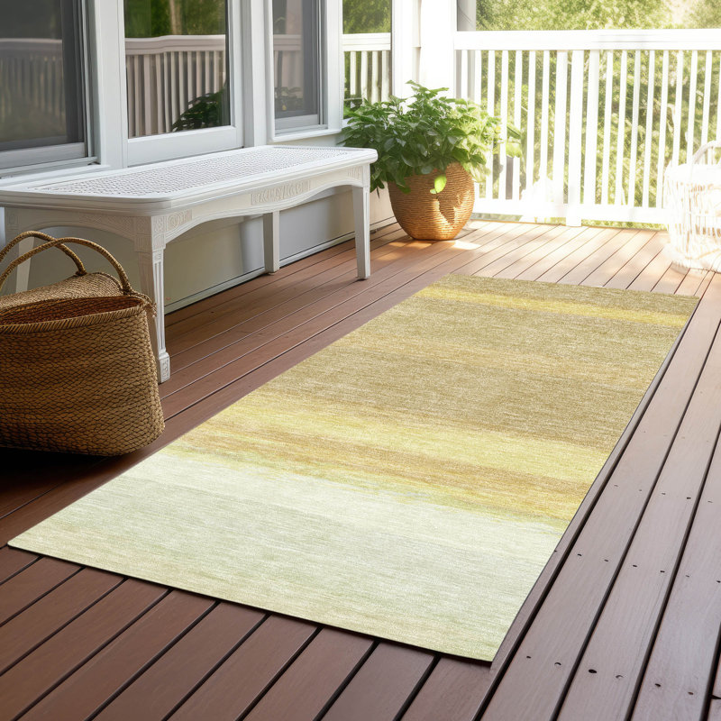 Tan and Beige Stripe Machine Washable Runner Rug