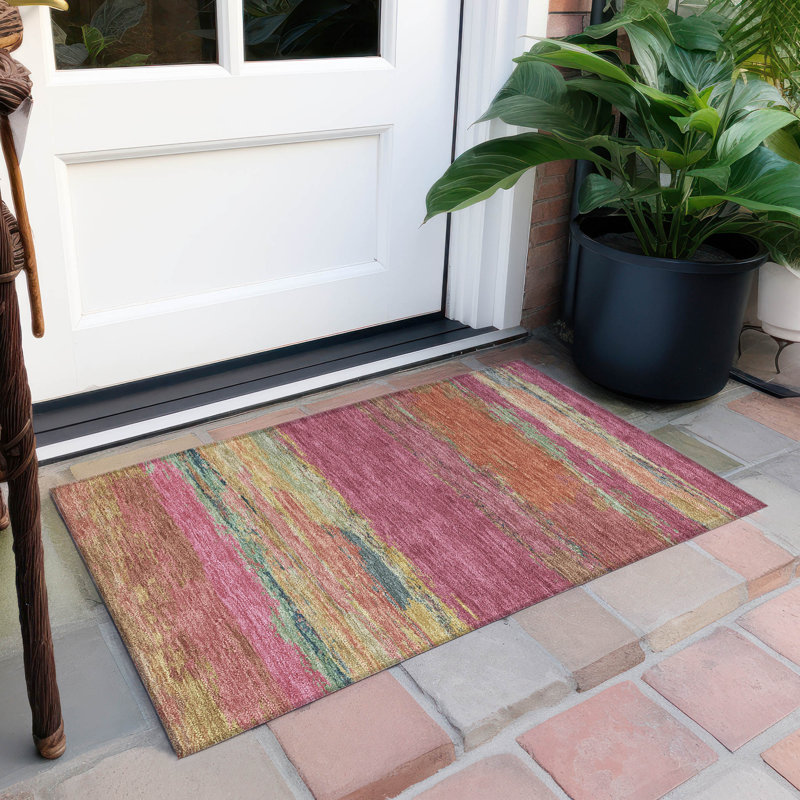Blush Multicolor Striped Washable Rectangular Doormat