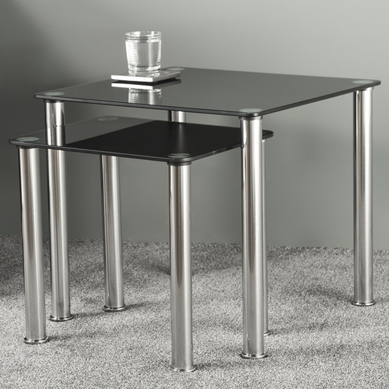 Black Glass and Chrome Nesting Side Tables Set