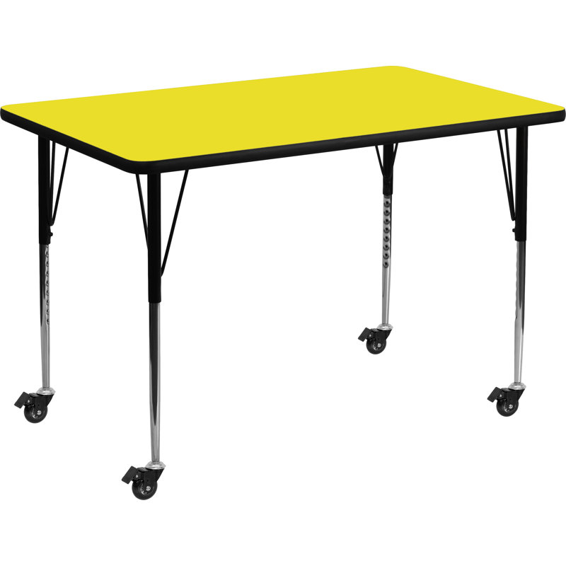 Gray Rectangular Adjustable Laminate Activity Table with Wheels
