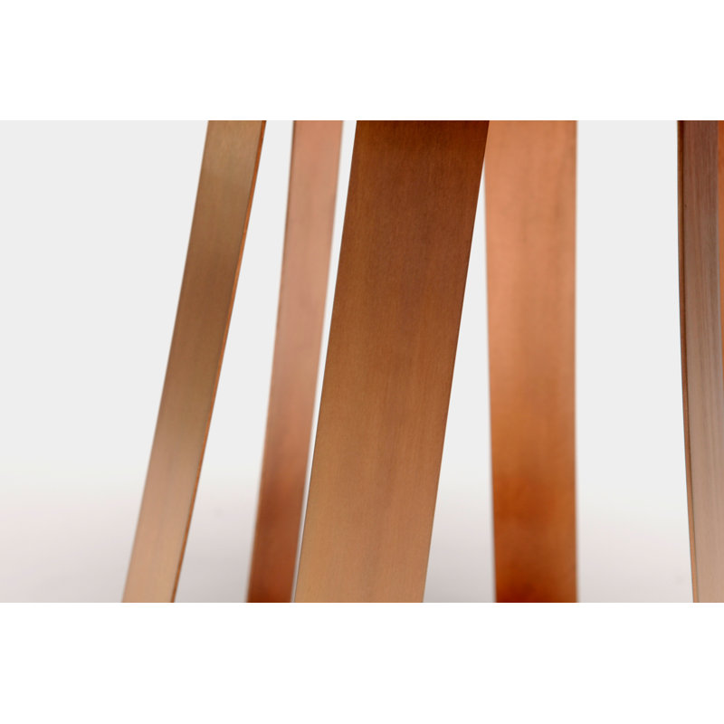 Walnut and Red Metal Round Pedestal End Table