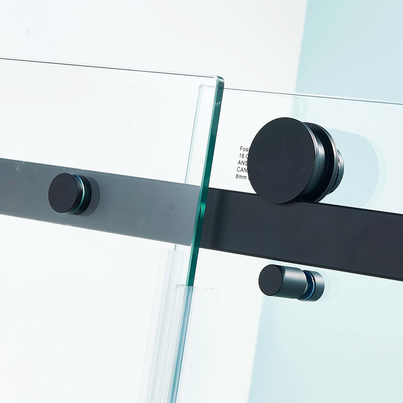 Matte Black Semi-Frameless Sliding Shower Door with Tempered Glass