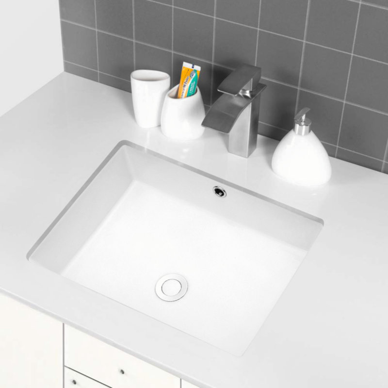 22" White Ceramic Rectangular Undermount Bathroom Sink with Overflow