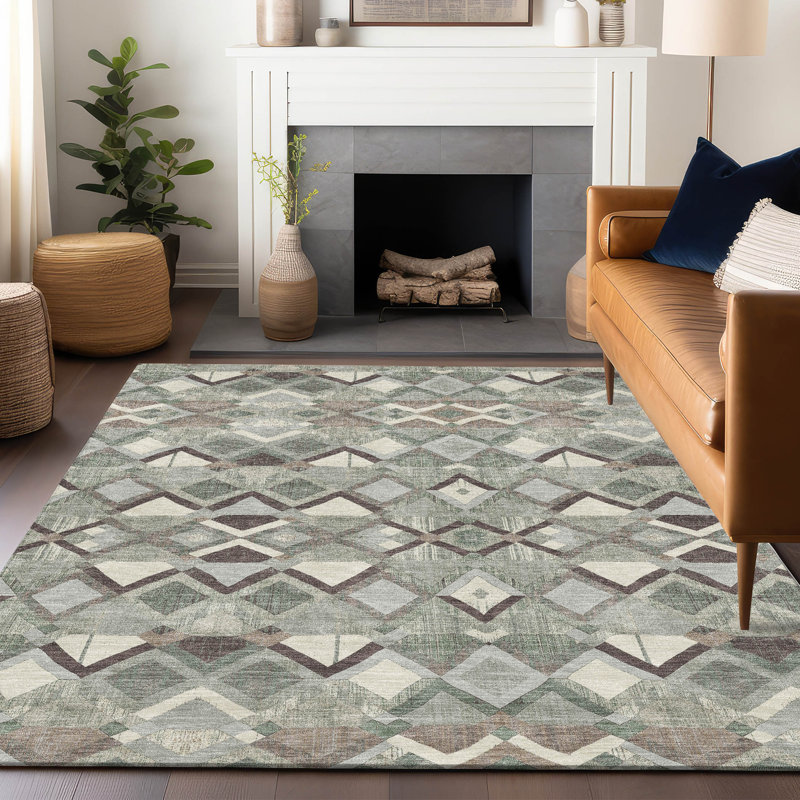Sage Green Synthetic Flat Woven Washable 3' x 5' Rug