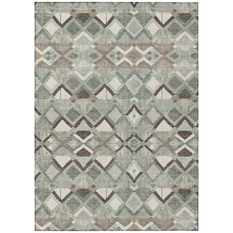 Sage Green Synthetic Flat Woven Washable 3' x 5' Rug