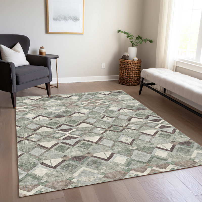 Sage Green Synthetic Flat Woven Washable 3' x 5' Rug