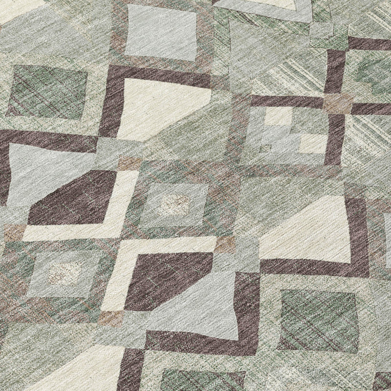 Sage Green Synthetic Flat Woven Washable 3' x 5' Rug