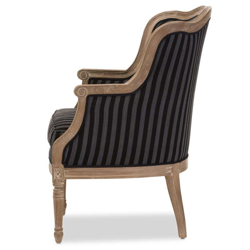 Charlemagne Striped Blue and Grey Traditional Accent Chair