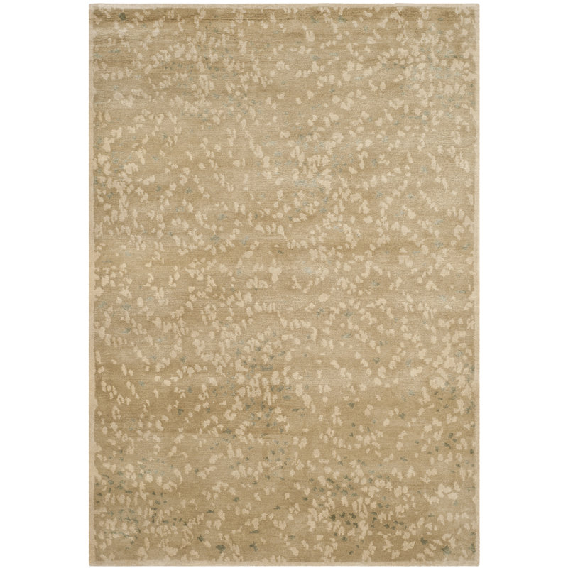 Hand-Knotted Geometric Black and Silk Wool Area Rug, 4' x 6'