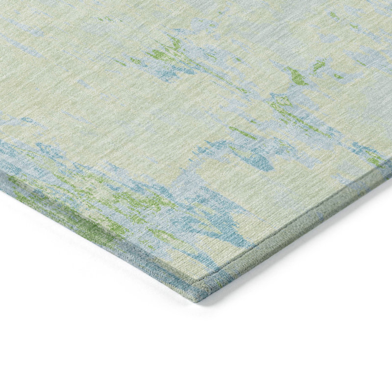 Mint and Blue Synthetic Washable Rectangular Rug 46" x 30"