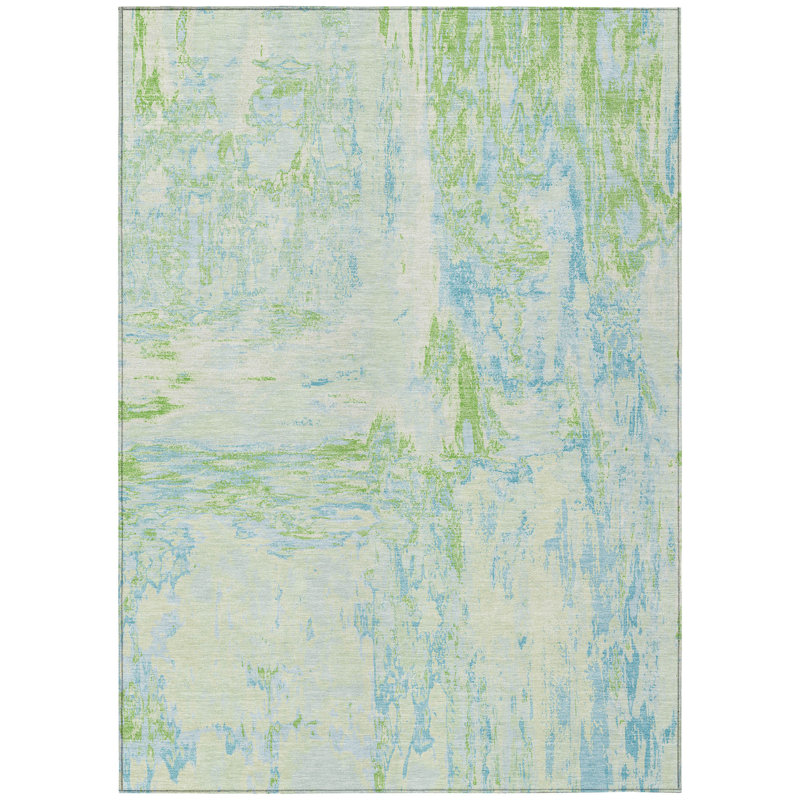 Mint and Blue Synthetic Washable Rectangular Rug 46" x 30"