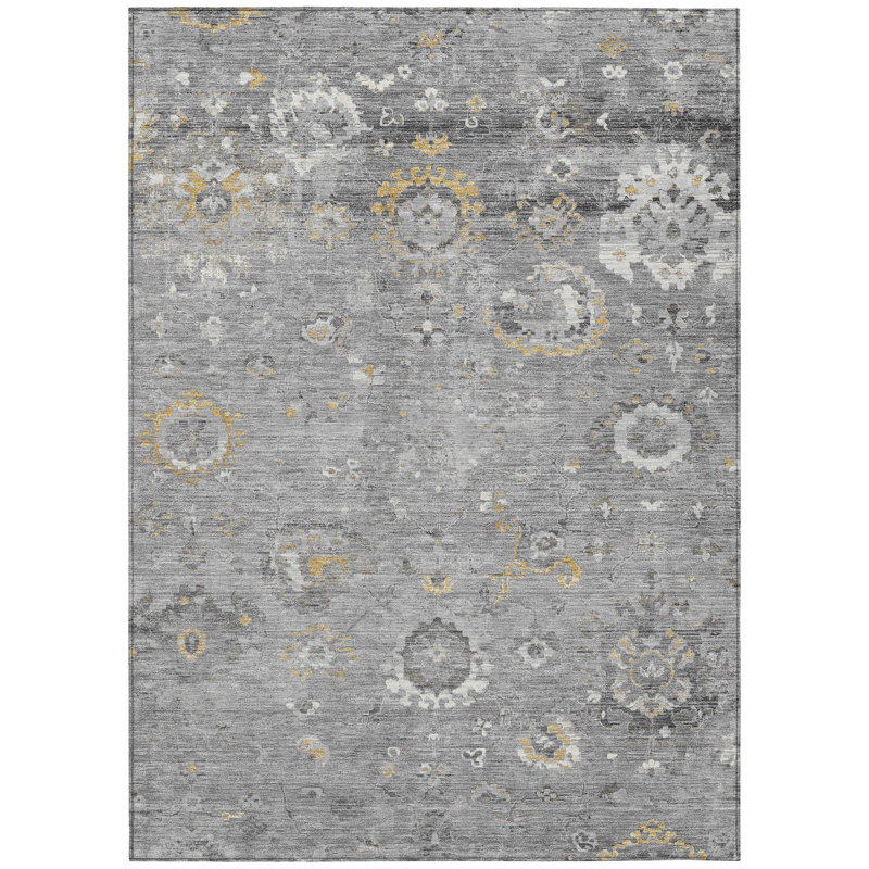 Gray Rectangular Machine Washable Synthetic Rug 30" x 20"
