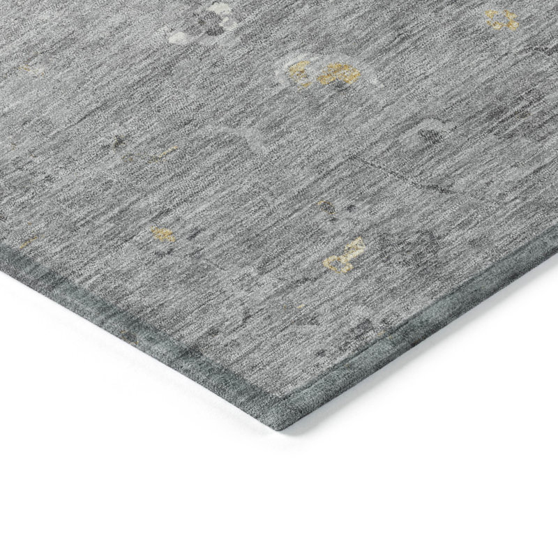 Gray Rectangular Machine Washable Synthetic Rug 30" x 20"