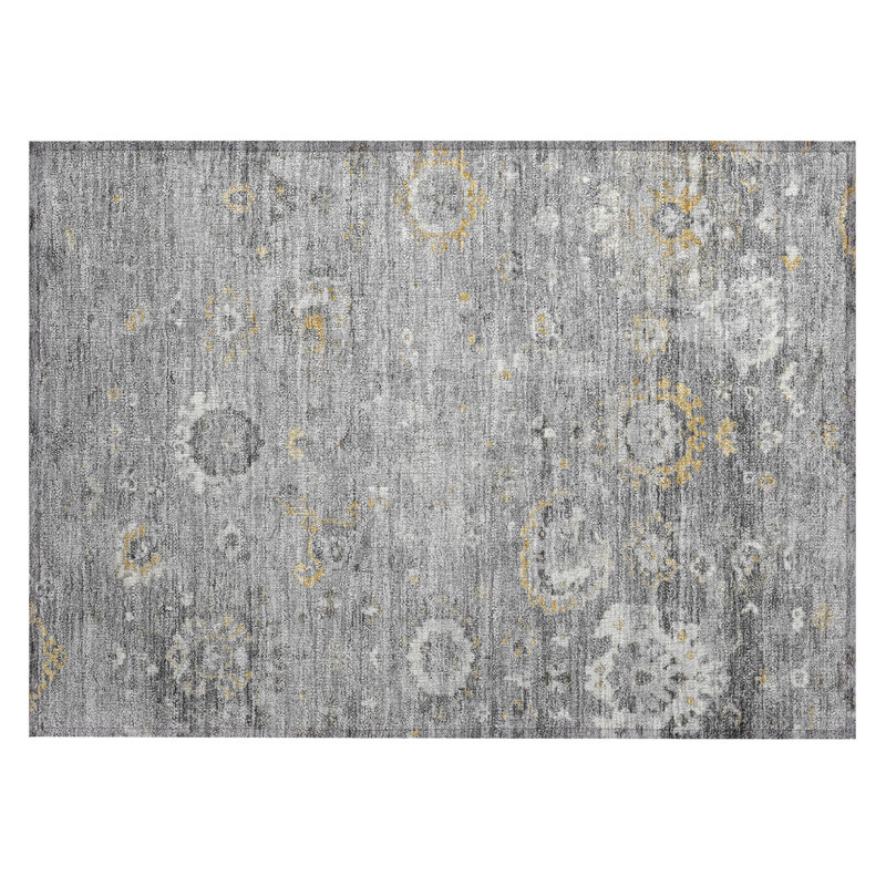 Gray Rectangular Machine Washable Synthetic Rug 30" x 20"