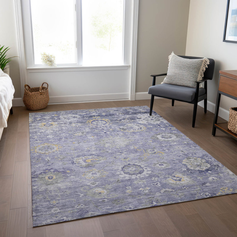 Lavender Flat Woven Synthetic Washable Rectangular Rug