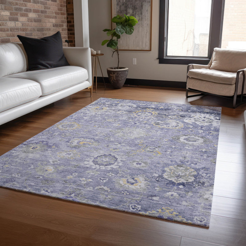Lavender Flat Woven Synthetic Washable Rectangular Rug